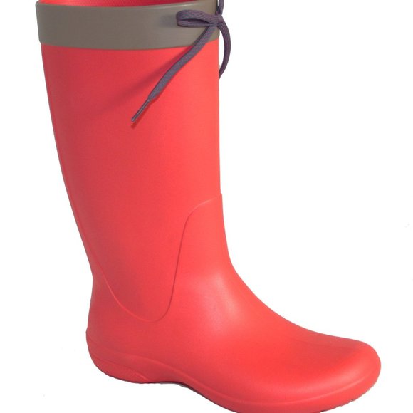Crocs Womens Freesail Coral Red Lightweight Waterproof Lace Rain Boot Shoes - Picture 1 of 10